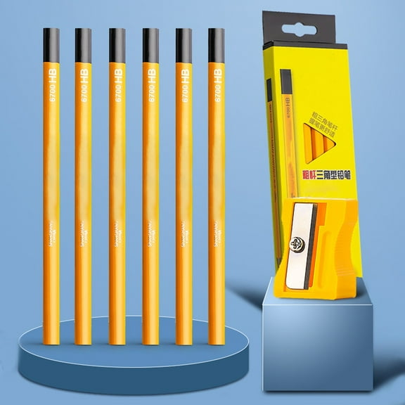 Yellow Triangle Grip Wood Pencils 12-Pack with Sharpener, Thick Comfortable Barrel, 17.5cm, Ideal for Writing and Drawing
