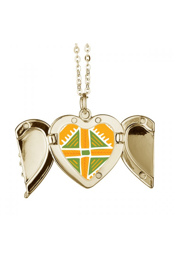 Yellow Triangle Mexico Totems Ancient Civilization Folded Wings Peach Heart Pendant Necklace