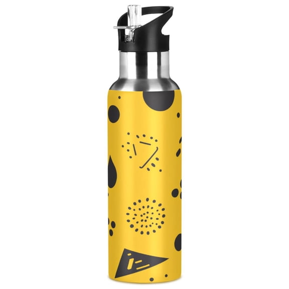 Yellow Triangle Pattern 1000ml Double Walled Stainless Steel LeakProof Sports Bottle Thermo 8h Portable
