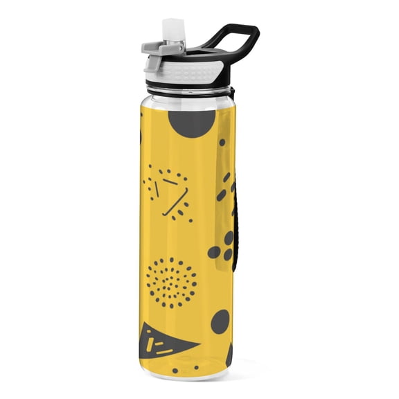 Yellow Triangle Pattern 1000ml Tritan Sport Bottle Straw LeakProof Food-Grade Portable Wide Handle