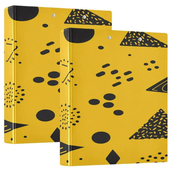 Yellow Triangle Pattern 12.4x10.6in PVC Round Ring Binder, D-Ring 3-Hole, Metal Clip, 200 Sheets
