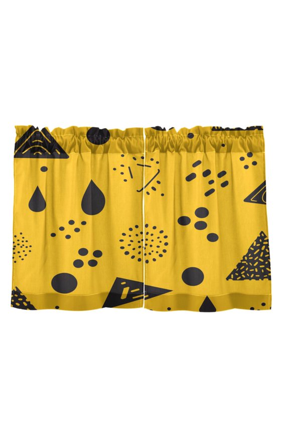 Yellow Triangle Pattern 27"x24" Linen Look Cafe Curtain Set with Privacy and UV Protection
