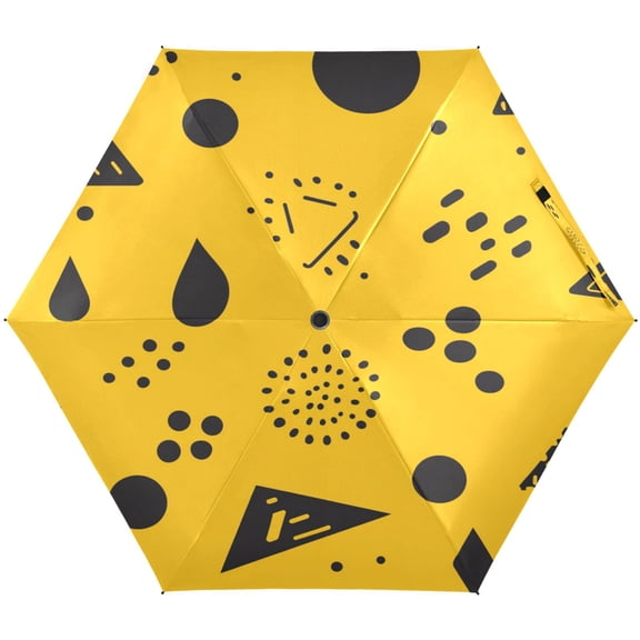 Yellow Triangle Pattern Umbrellas for Sun Auto Open Close UV50+ Waterproof 5-Fold Compact Fiberglass Frame