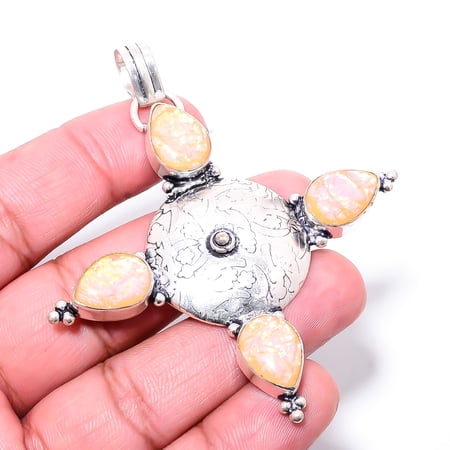 Yellow Triplet Opal Gemstone 925 Sterling Silver Handmade Pendant 2.34" P165