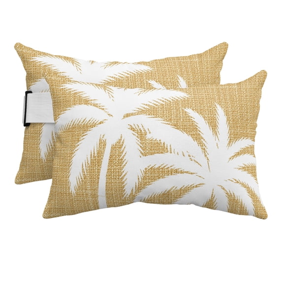 Yellow Tropical Tree Outdoor Pillows for Chaise Lounge Chair Beach Headrest Pillow Set of 2 Waterproof Lumbar Pillows with Insert&Adjustable Strap Summer Coastal Palm Trees Pool Pillow 11"x16"