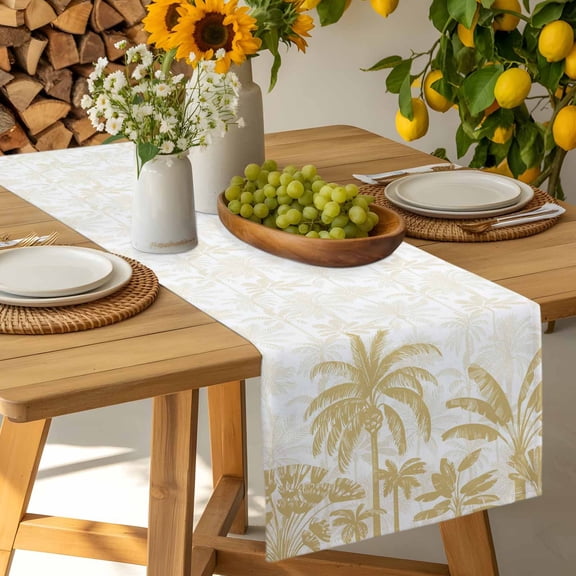 Yellow Tropics Palm Trees Table Runner-36 Inch Long Abstract Plant Leaves Table Runners Linen Burlap Tablerunner for Kitchen Dining Room Holiday Party