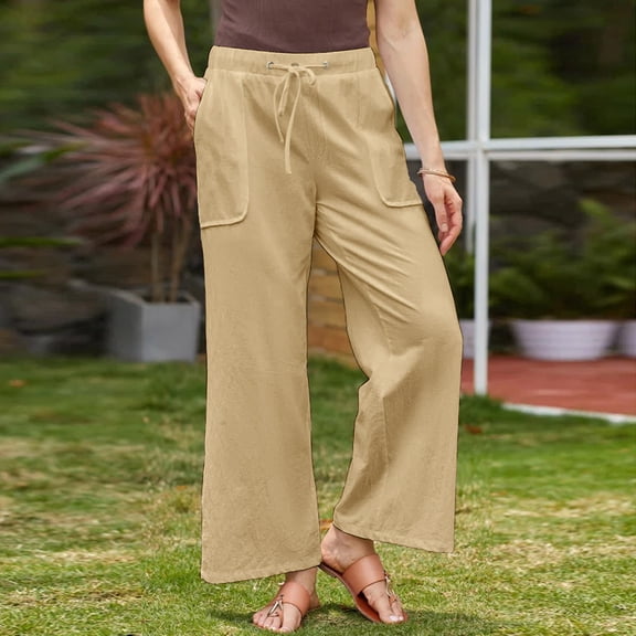 Yellow Trousers Pants for Women Petite, Cotton Women Work Pants, Dress Pants for Women, XXL Spring Pants, Solid Womens Business Casual Pants, Weekend Solid Color Leisure Wide Leg Trousers Women