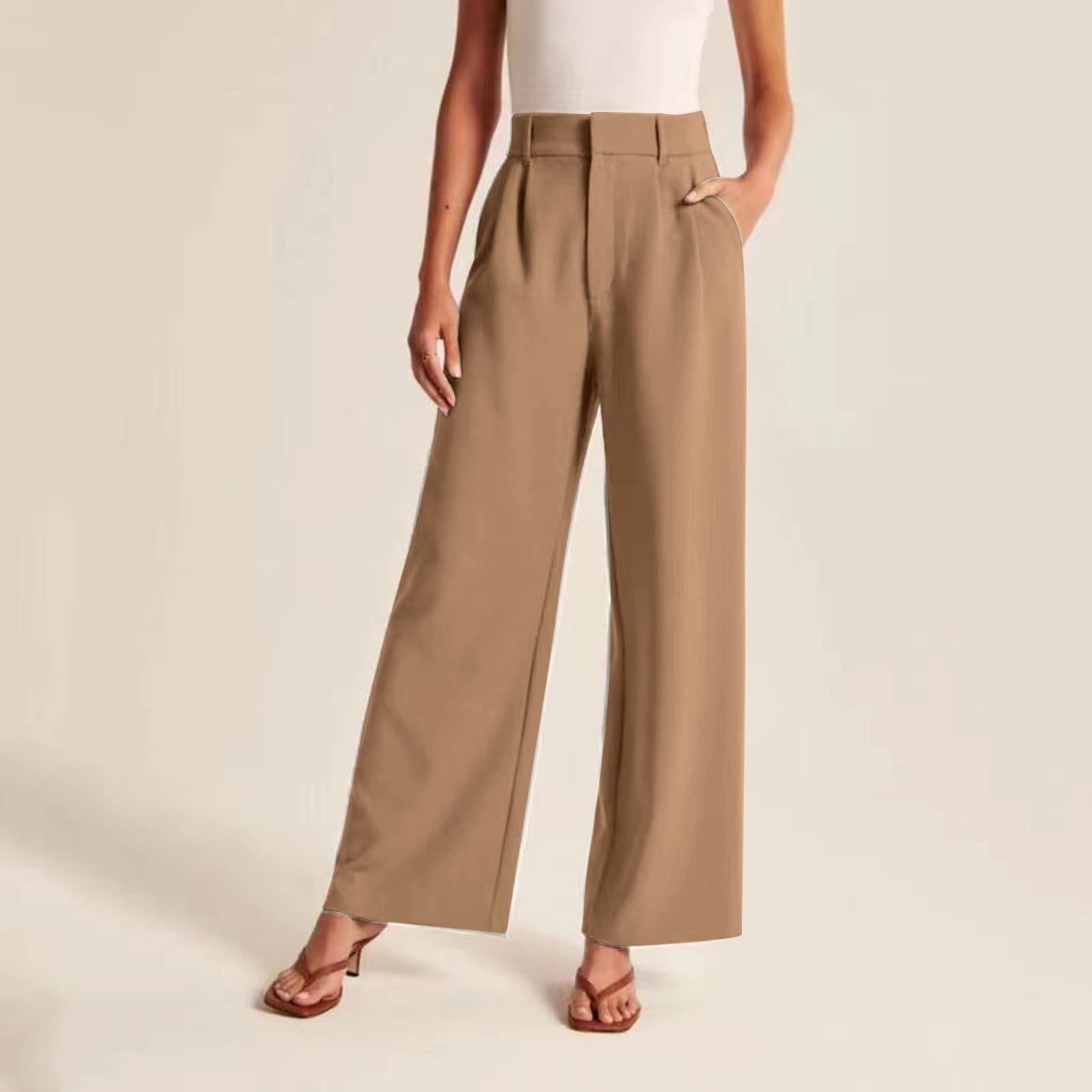 Brown Women Work Pants, Polyester Womens Dress Pants For Work  display picture 1