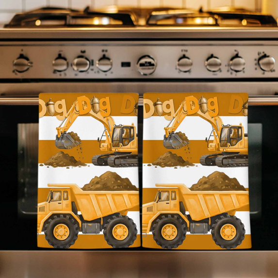 Yellow Truck Kitchen Towels Set of 1, Brown Striped Farmhouse Art Absorbent Dish Towels for Kitchen, Microfiber Hand Towel, Quick Drying Tea Towel for Cleaning Decorative Dishcloths