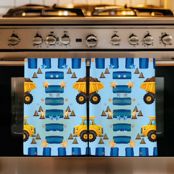 Yellow Truck Kitchen Towels Set of 2, Stars Navy Blue Checkered Modern Farmhouse Art Absorbent Dish Towels for Kitchen, Microfiber Hand Towel, Quick Drying Tea Towel for Cleaning Dishcloths