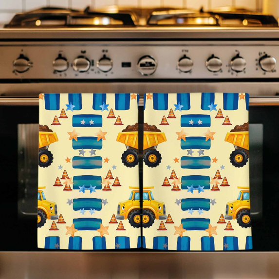 Yellow Truck Kitchen Towels Set of 4, Stars Blue Checkered Modern Farmhouse Art Absorbent Dish Towels for Kitchen, Microfiber Hand Towel, Quick Drying Tea Towel for Cleaning Decorative Dishcloths