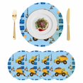 thumbnail image 1 of Yellow Truck Round 13 Inch Placemats Set of 4, Stars Navy Blue Checkered Modern Farmhouse Art HeatResistant Non Slip Place Mats for Dining Table, Wipeable Braided Kitchen Table Mats for Housewarming, 1 of 9