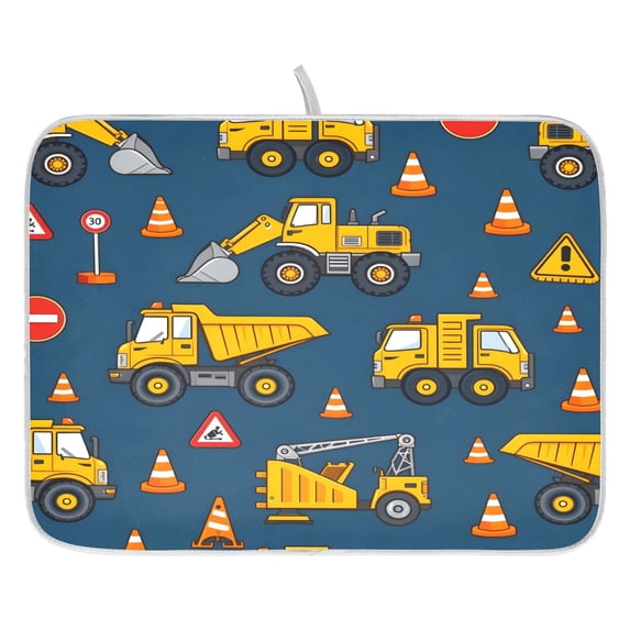 Yellow Truck Tractor Pattern Drying Dish Mat Quick Drying Absorbent Soft Durable for Kitchen 18" x 24"
