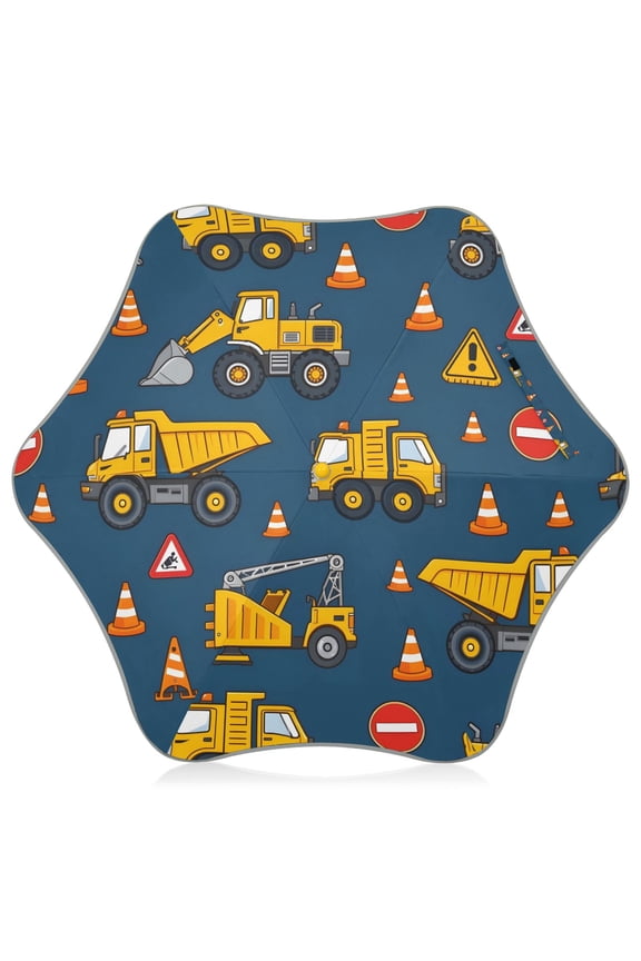 Yellow Truck Tractor Pattern Kids Umbrella Rain Umbrella Clear Grip Handle Folding Umbrellas UV50+ 35in