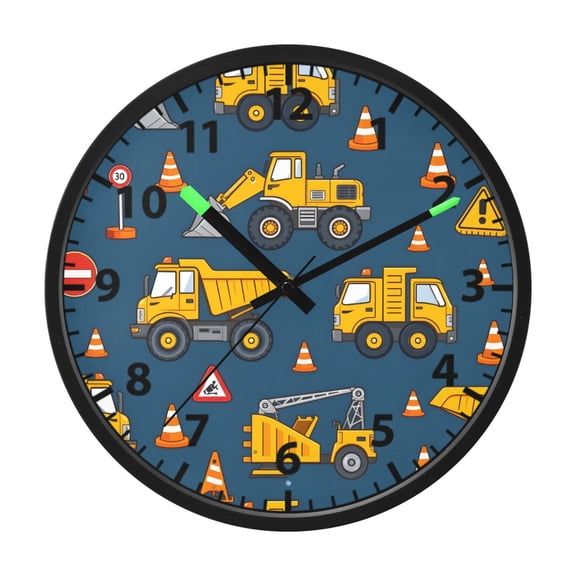Yellow Truck Tractor Pattern Wall Clock 12 Inch Voice Activated Night Light Silent Non Ticking