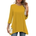 thumbnail image 1 of Yellow Tshirts for Women Casual Loose Round Neck Mid Length Sleeve Ladies Top Asymmetrical Summer Tops, 1 of 4