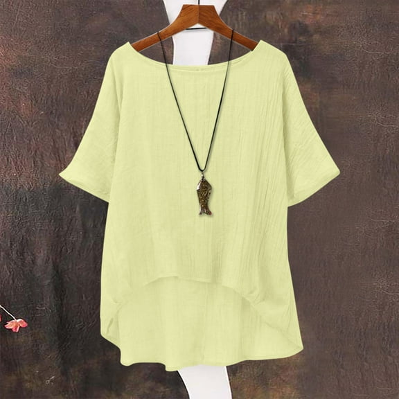 Yellow Tshirts for Women's Summer Short Sleeved Solid Color Casual Loose Cloud Cotton Comfortable Top Womens Shirts