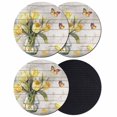 thumbnail image 1 of Yellow Tulip Coasters Set of 4, Absorbent Coasters for Drinks, Vintage Spring Floral Retro Art Butterfly Wooden Coaster for Desk Coffee Table Protection, Home Decor House Warming Gifts 4", 1 of 8