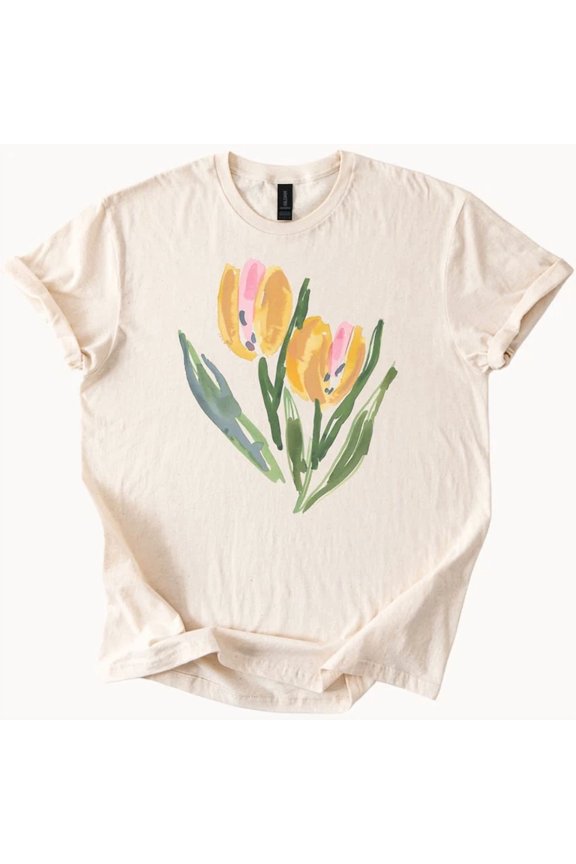 Yellow Tulip Floral Shirt Spring Garden Flower Graphic Tee Size S-5Xl Heygategoo Tee