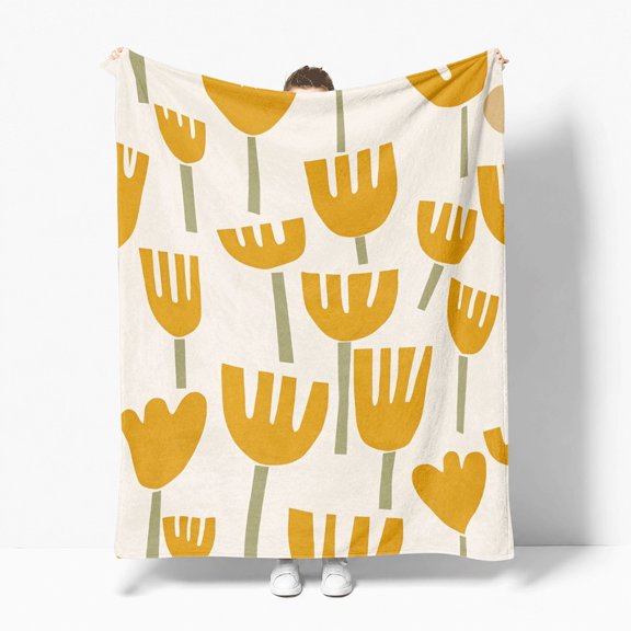 Yellow Tulip Flower Flannel Fleece Throw Blanket, Soft Cozy Plush Lightweight Warm, All-Season Decorative Couch Sofa Bed Throw, Cozy Gift for Bedroom Living Room Office Travel