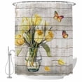thumbnail image 1 of Yellow Tulip Shower Curtain Set - Standard 72" x 72" Washable Bathtub Curtain with 12 Hooks, Vintage Spring Floral Retro Art Butterfly Wooden Waterproof Fabric Shower Curtains for Bathroom/Bathtub, 1 of 6