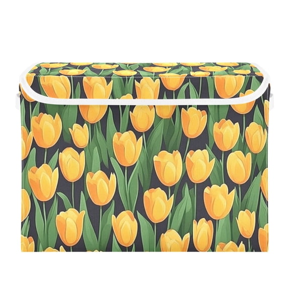 Yellow Tulips Large Storage Bins with Linen Collapsible Lid Storage Box 16.7 x 12.6 x 11.8in