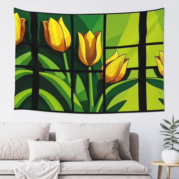 Yellow Tulips Tapestry Aesthetic Wall Hanging Tapestries 60'' x 40'' Boho Tapestries Vertical Wall Art Decorative Funny Vintage Poster Flag Tapestry for Bedroom Living Room Decor