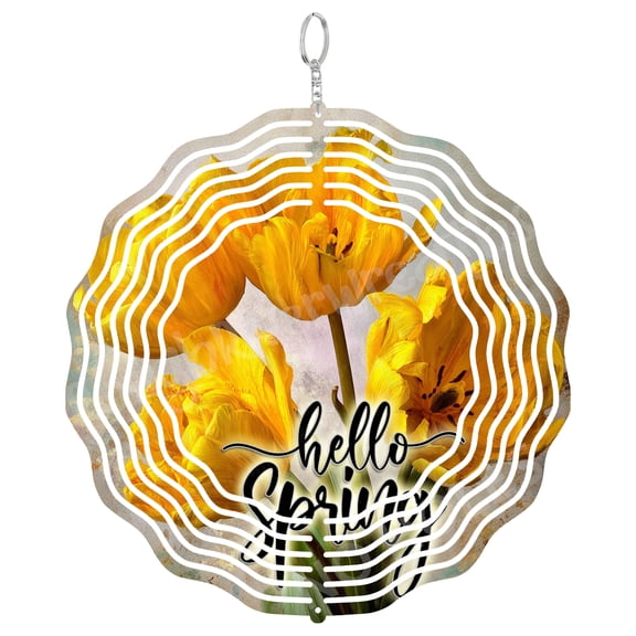 Yellow Tulips Wind Spinner Metal Outdoor Decor Spring Floral Vibrant Yellow