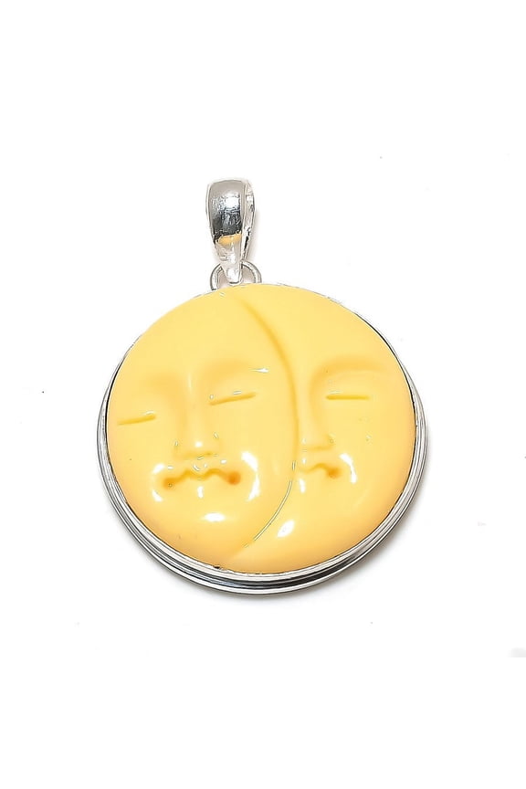Natural Yellow Turquoise Gemstone 925 Sterling Silver Pendant 1.81"
