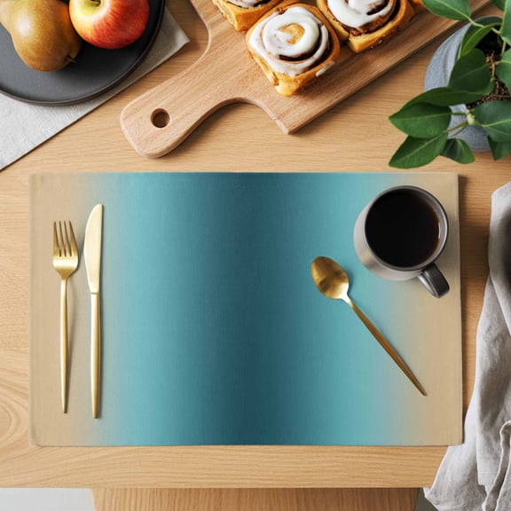Yellow and Turquoise Gradient Placemats Set of 1, Minimalist Ombre Modern Art Heat Insulated Linen Place Mats, Washable Stain-Proof Table Mats for Dining Tables Holiday Decor 13x19 Inches