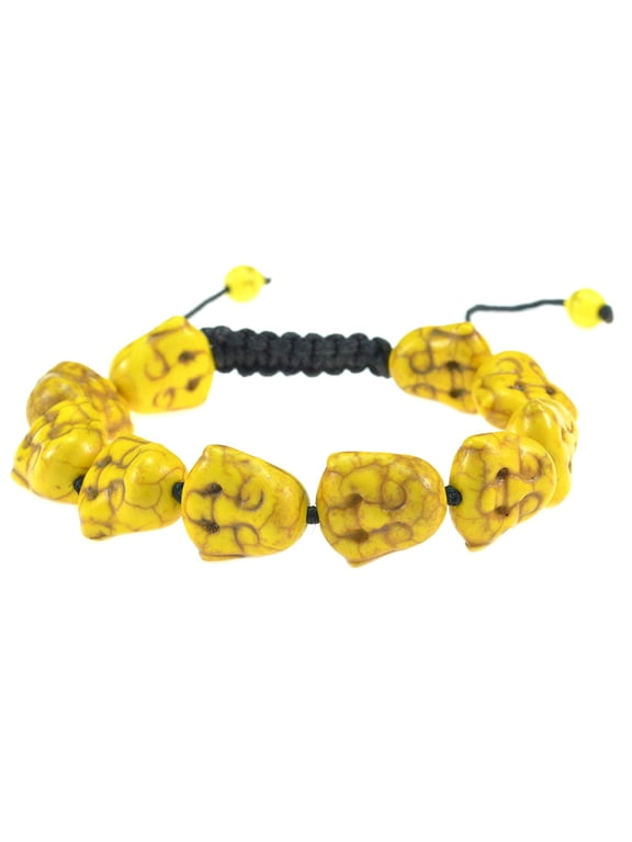 Yellow Turquoise Stone Happy Buddha Adjustable Macrame Style Bracelet - Good for Healing and Protection - 91064