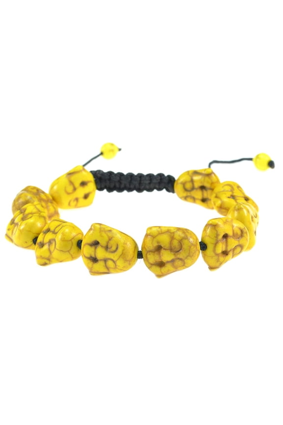 Yellow Turquoise Stone Happy Buddha Adjustable Macrame Style Bracelet - Good for Healing and Protection - 91064