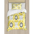 thumbnail image 1 of Yellow Twin Size Duvet Cover Set, Colorful Illustration of Sun Flower with Motifs and Patterns Summer Nature Artprint, Decorative 2 Piece Bedding Set with 1 Pillow Sham, Yellow Gray, by Ambesonne, 1 of 3
