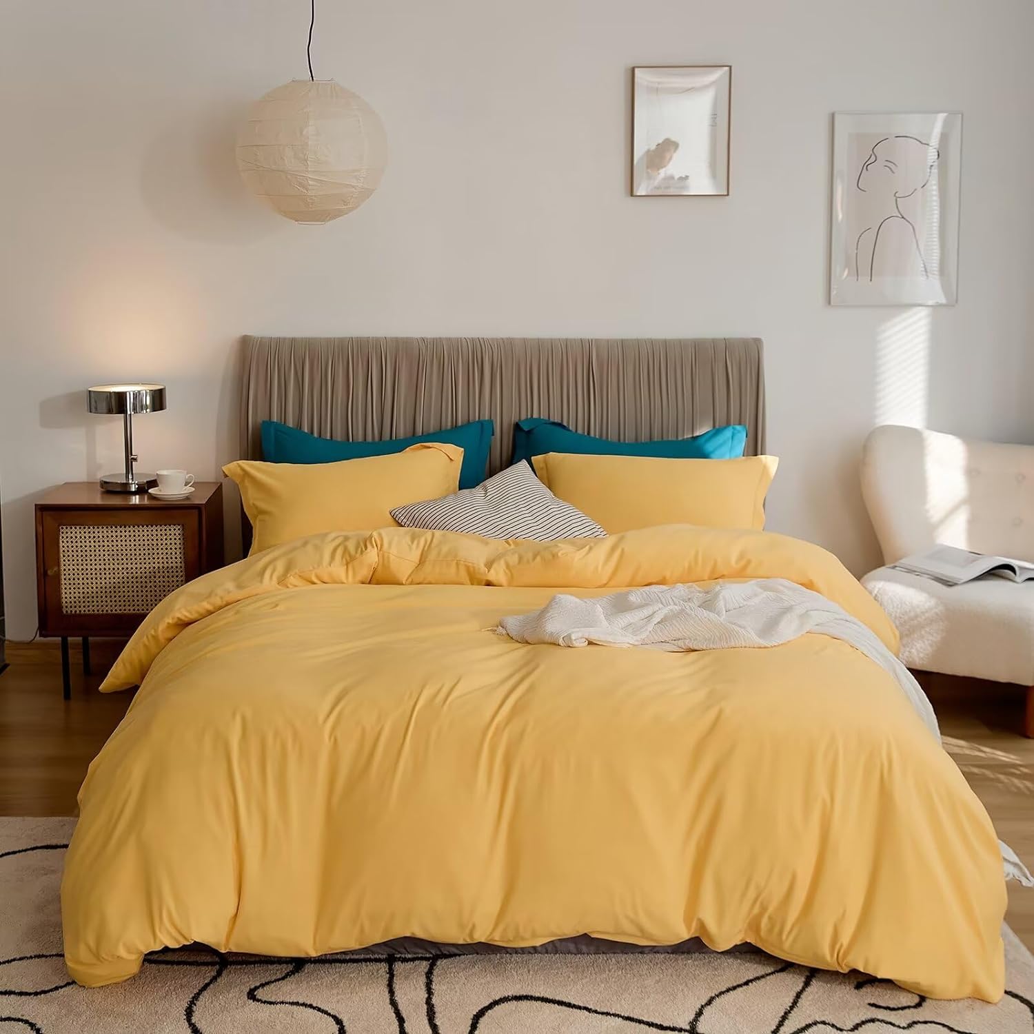 Yellow Twin XL Bedding Sets Duvet cover Skinfriendly Cooling Washed