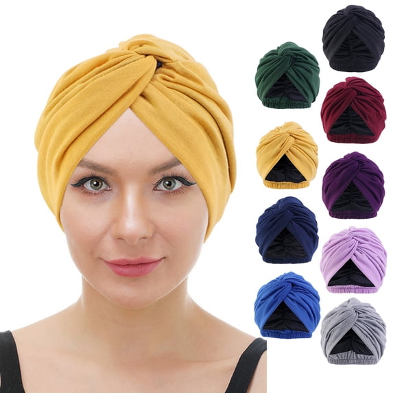 Yellow Twisted India Hats Spandex Soft Pre Tied Bonnet Hair wrap Pretied for Black Women One Size
