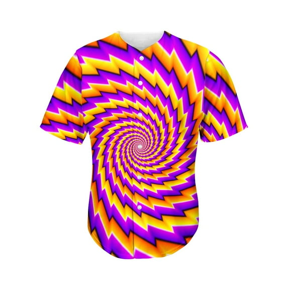 Yellow Twisted Moving Optical Illusion Active Baseball Jersey for Men and Women, Hippie Button Down Women’s Baseball Team Shirts.