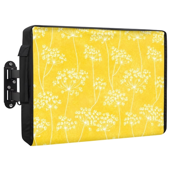 Yellow Umbellifer Waterproof Outdoor TV Cover, Retro Rustic Flora Stems Flower Botanical Outside Weatherproof TV Enclosures for 70 to 75 Inch LCD Television Shield Flat Screen Protectors