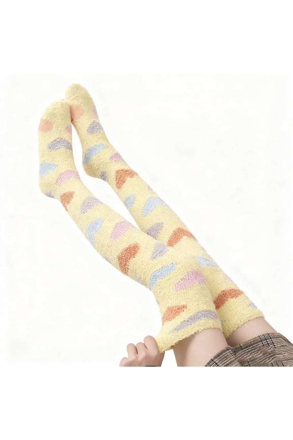Yellow Unisex Long Socks With Warm Lining And Machine Washable Care For Easy Maintenance