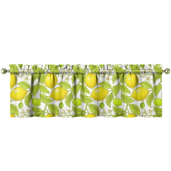 Yellow Valance Curtain - Summer Lemon & Floral Print, 54 Inch Wide Rod Pocket Kitchen Window Valance, Light Filtering Short Curtain for Small Windows - Vintage Inspired Design