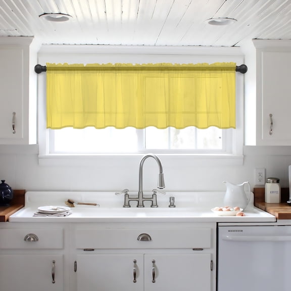 Yellow Valance Curtains for Kitchen/Living Room/Bathroom/Bedroom Window, Pure Yellow Rod Pocket Small Topper Half Short Window Curtains Voile Sheer Scarf 42"x12"