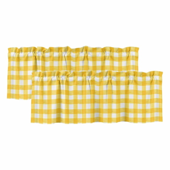 Yellow Valances for Windows, Decorative Rod Pocket Window Valance Curtains, Country French Rustic Buffalo Plaid Modern Art Short Curtain Drapes for Kitchen/Living Room, 2 Panels, 42" W x 18" L