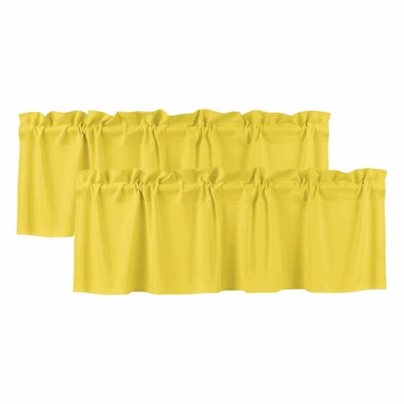 Yellow Valances for Windows, Light Filtering Kitchen Curtain Valances 2 Panels, Pure Yellow Rod Pocket Short Window Treatments for Living Room Bedroom 42"Wx12"L