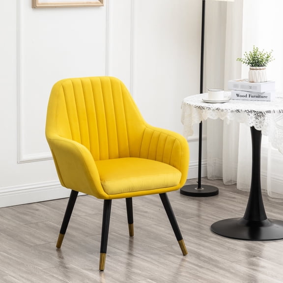 Yellow Velvet Accent Chair with Comfortable Curves / Perfect for Guest Seating