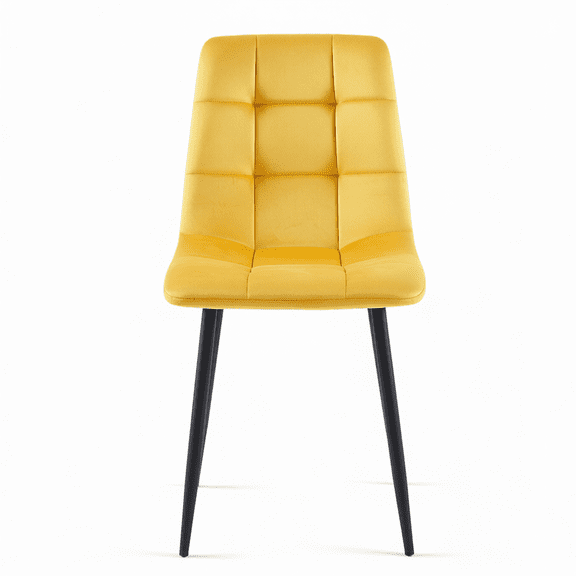 Yellow Velvet Dining Chairs Set of 2, Modern Armless Biscuit Tufted Side Chairs with Metal Legs for Kitchen Living Room Vanity