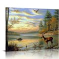 thumbnail image 1 of Yellow Vintage Autumn Landscape Wall Art Wildlife Canvas Print Painting Home Decor Golden Animal Deer Picture Living Room Decorations Fashion, 1 of 6