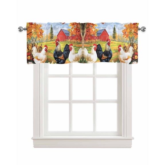 Yellow Vintage Rooster Kitchen Valances for Windows Farmhouse Linen Window Valance Curtain for Living Room Window Treatment Farmhouse Animals Watercolor Valance Rod Pocket Topper Drape, 60 x 18 Inch