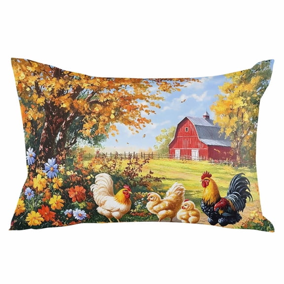 Yellow Vintage Rooster Throw Pillow Cover 12 x 20 Inch Decorative Pillow Cover Spring Floral Pastoral Animals Lumbar Pillowcase Seasonal Rectangle Cushion Case for Couch Sofa Bed Living Room