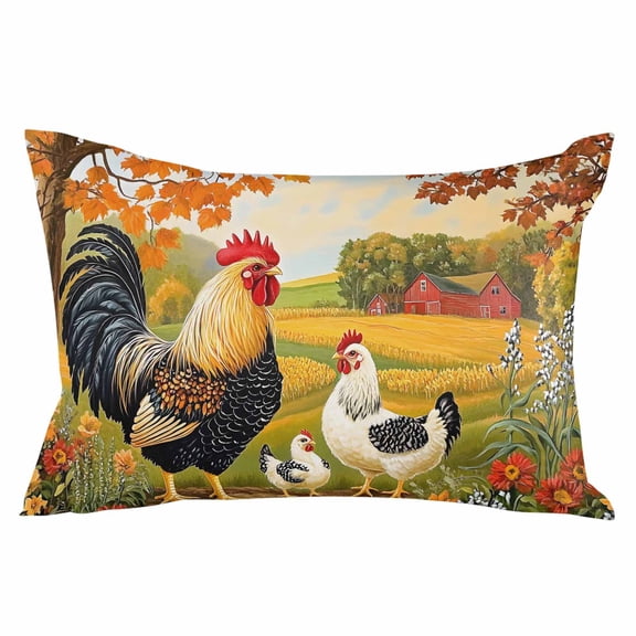 Yellow Vintage Rooster Throw Pillow Cover 20 x 26 Inch Decorative Pillow Cover Elegant Spring Floral Animals Lumbar Pillowcase Seasonal Rectangle Cushion Case for Couch Sofa Bed Living Room