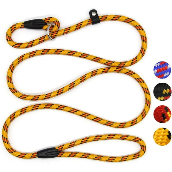 (Yellow) - WSNIJFU Durable Dog Slip Rope Leash, 1.5m Dog Training Leash, Strong Slip Lead, Standard Adjustable Pet Slipknot Nylon Leash for Small Medium Dogs(4.5-36kg)