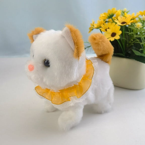 Yellow Walking And Calling Yellow Simulation Kitty Plush Toy Electric Moving Stuffed Cat For Kids